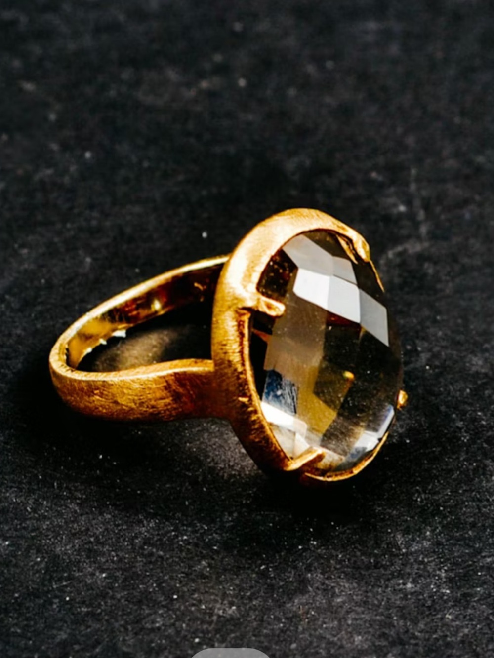 Gold-Tone over Sterling Silver Smoky Topaz Inspired Stone Statement Ring